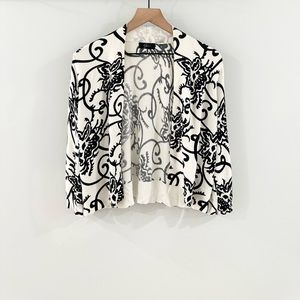 Lyn Open Front Paisley Cardigan Black White Size Medium
